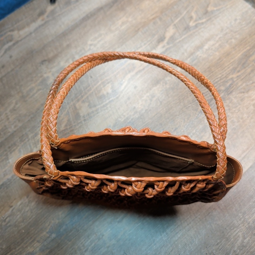 Bembien Emilia Circular Woven Knotted Overlay Handbag Shoulder Bag Purse Brown - Picture 9 of 9